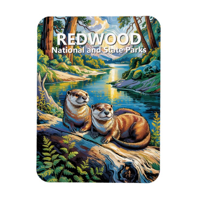 Redwood National Park Animal Otters Van Gogh Style Magnet (Vertical)