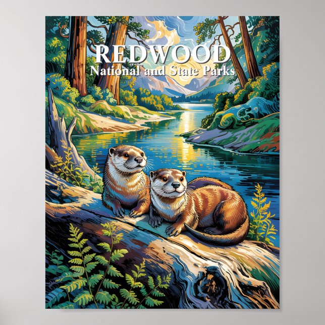 Redwood National Park Animal Otters Van Gogh Style Poster (Front)
