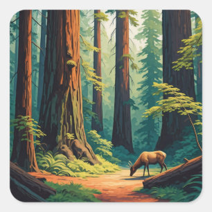 Redwood National Park California Elk Square Sticker