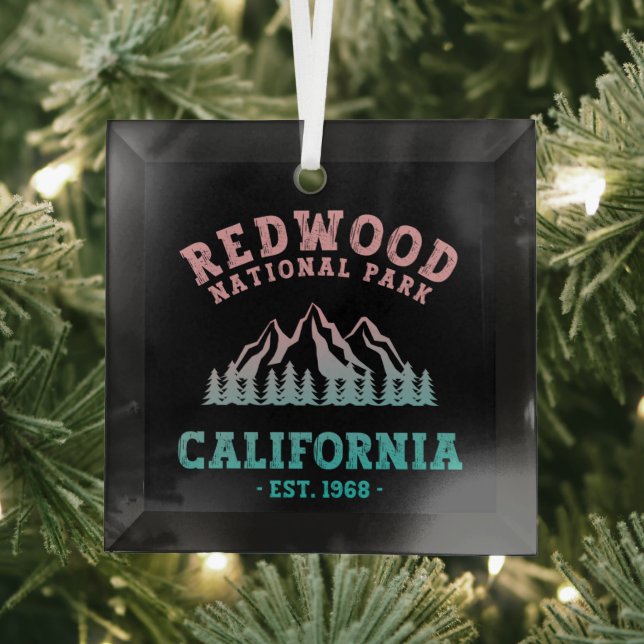 Redwood National Park California Gradient Glass Tree Decoration (Insitu)