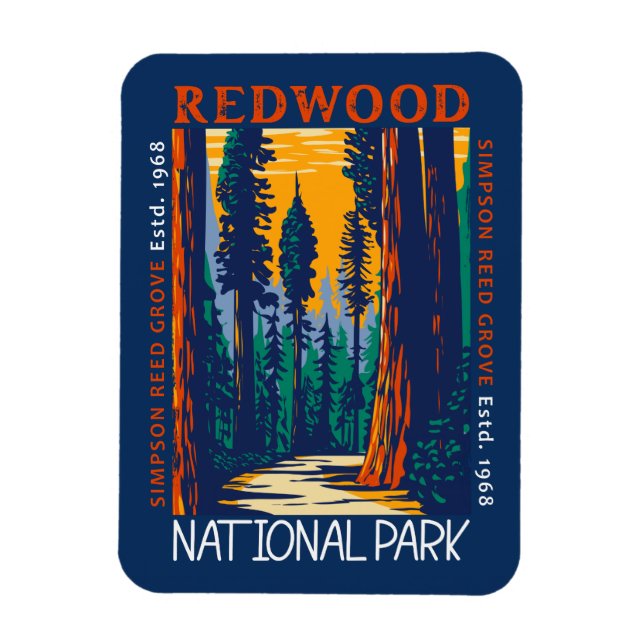 Redwood National Park California Retro Distressed Magnet (Vertical)