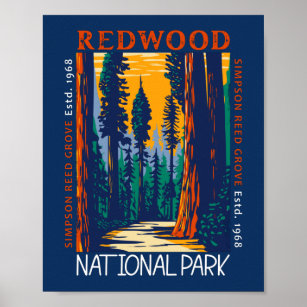 Redwood National Park California Retro Distressed Poster