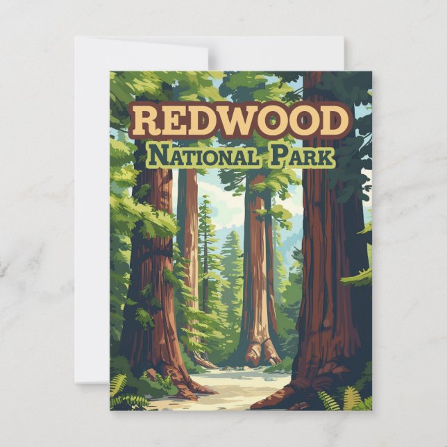 Redwood National Park California Tree Retro Card (Front)