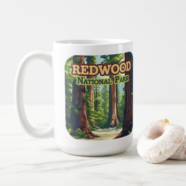 Redwood National Park California Tree Retro Coffee Mug (With Donut)
