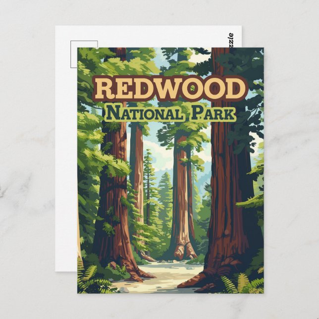 Redwood National Park California Tree Retro Postcard (Front/Back)