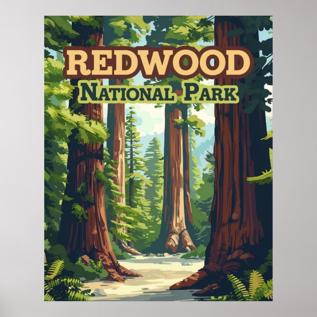 Redwood National Park California Tree Retro Poster (Front)