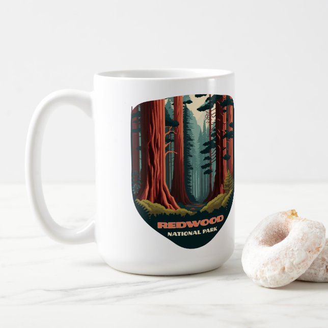 Redwood National Park California Trees Coffee Mug (With Donut)