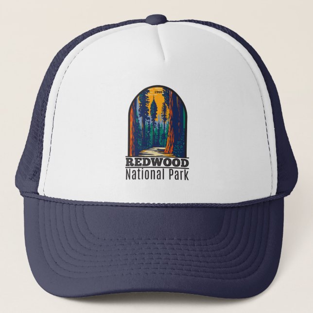 Redwood National Park California Vintage  Trucker Hat (Front)