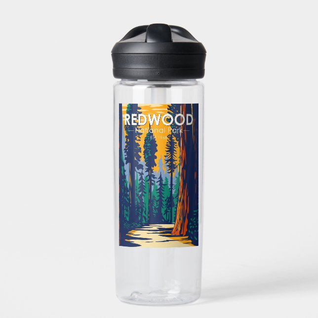 Redwood National Park California Vintage Water Bottle (Front)