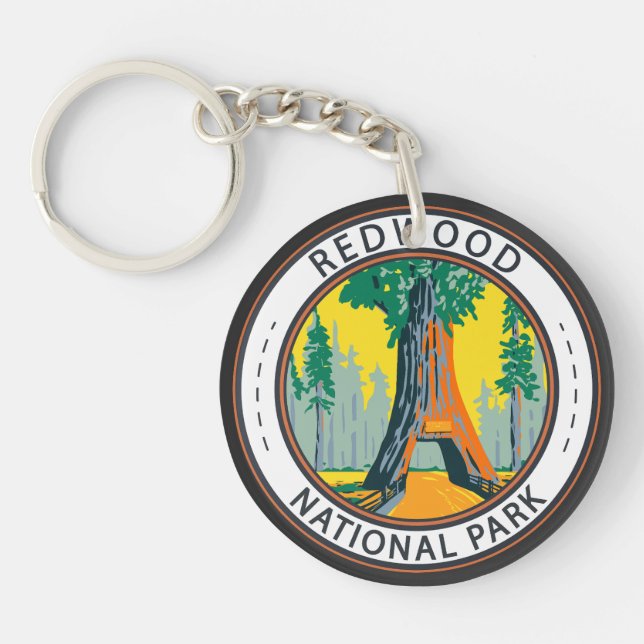 Redwood National Park Chandelier Tree Badge Key Ring (Front)