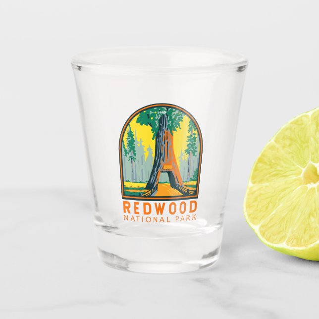 Redwood National Park Chandelier Tree Vintage Shot Glass (Front)