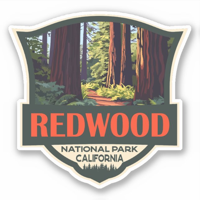 Redwood National Park Illustration Retro Badge (Front)
