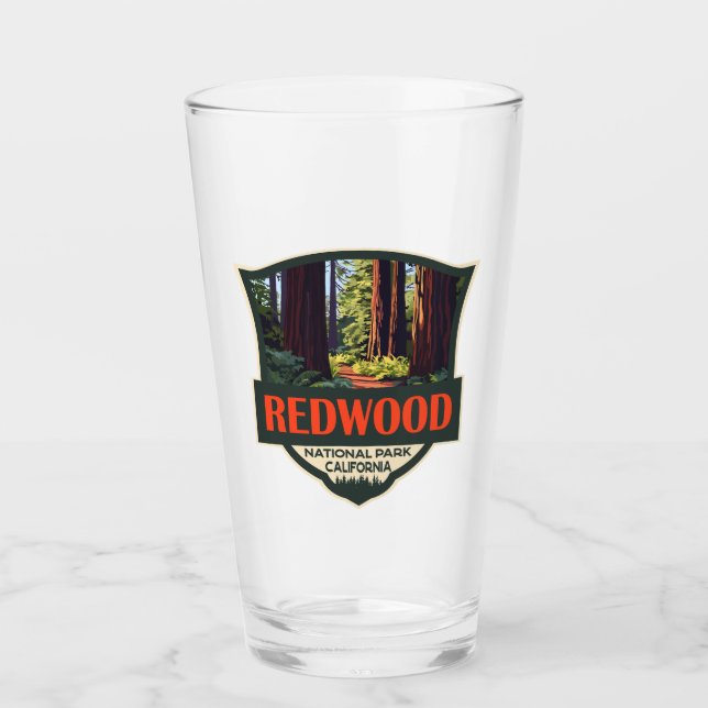 Redwood National Park Illustration Retro Badge Glass (Front)