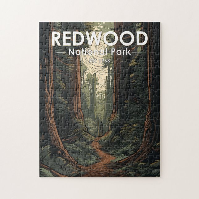 Redwood National Park Illustration Trail Vintage Jigsaw Puzzle (Vertical)