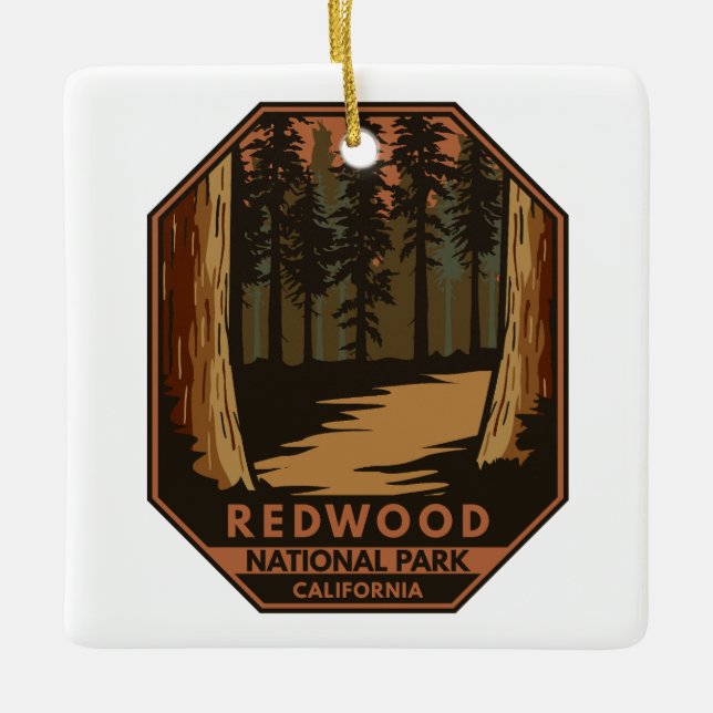 Redwood National Park Minimal Retro Emblem Ceramic Ornament (Front)