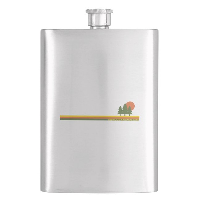 Redwood National Park Pine Trees Sun Hip Flask (Front)