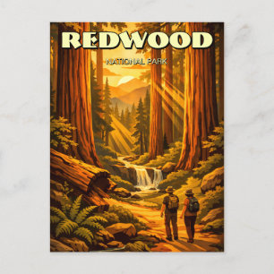 Redwood National Park Retro Art Deco Tourism Postcard