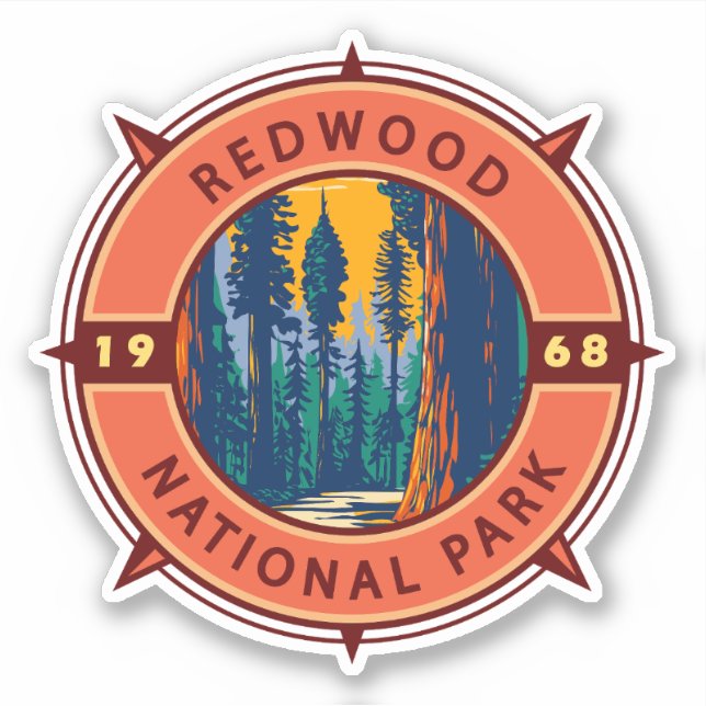 Redwood National Park Retro Compass Emblem  (Front)