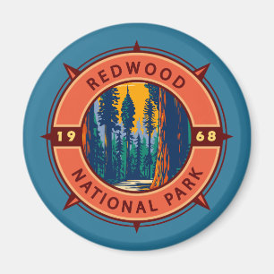 Redwood National Park Retro Compass Emblem Magnet