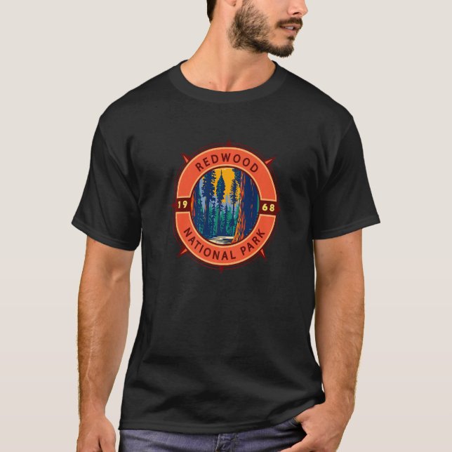 Redwood National Park Retro Compass Emblem T-Shirt (Front)