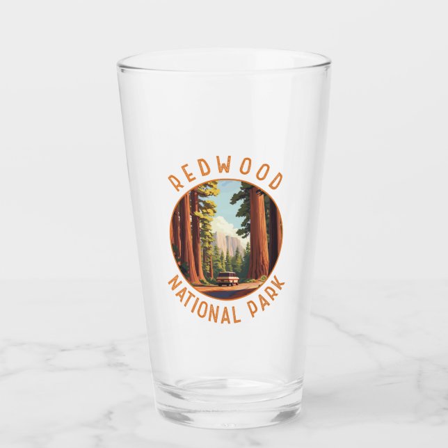 Redwood National Park Retro Distressed Circle Glass (Front)
