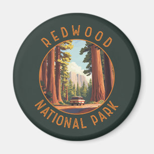 Redwood National Park Retro Distressed Circle Magnet
