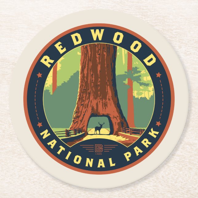Redwood National Park Round Paper Coaster (Front)
