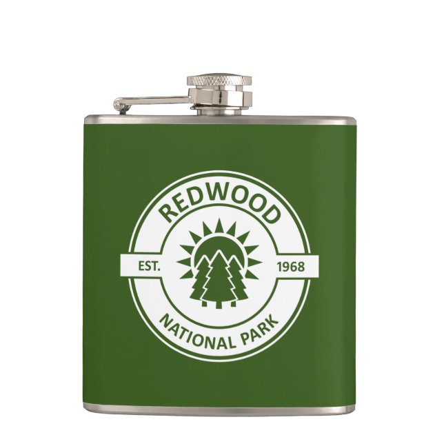 Redwood National Park Sun Trees Hip Flask (Front)