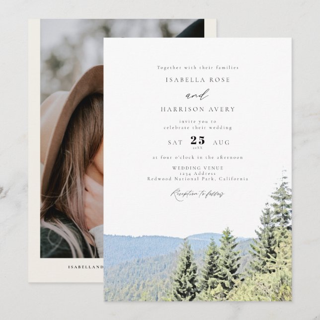 REDWOOD NATIONAL PARK Watercolor Forest Wedding Invitation (Front/Back)