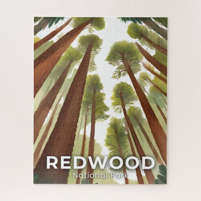 Redwood Trees | National Park Watercolor Art Jigsaw Puzzle (Vertical)
