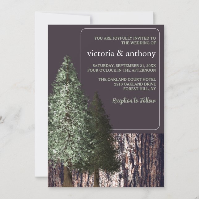 Redwoods & Bark, Rustic Wedding Invitation (Front)