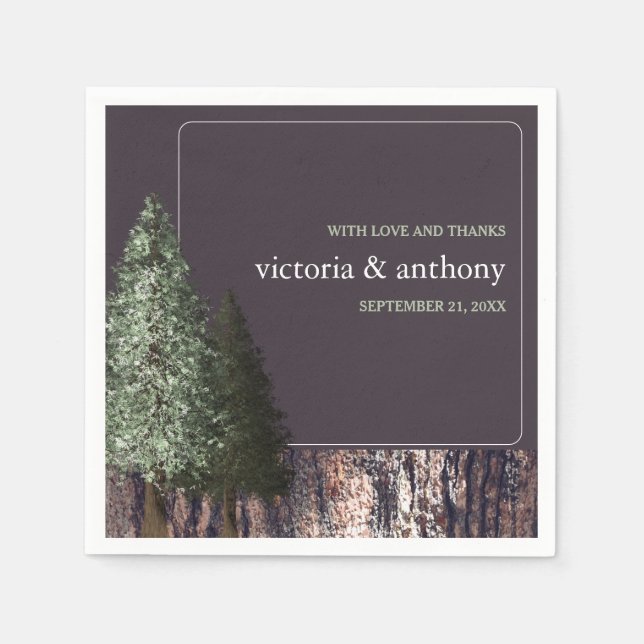 Redwoods & Bark, Rustic Wedding Napkin (Front)