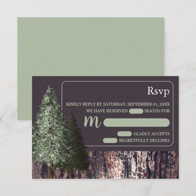 Redwoods & Bark, Rustic Wedding RSVP Card (Front/Back)