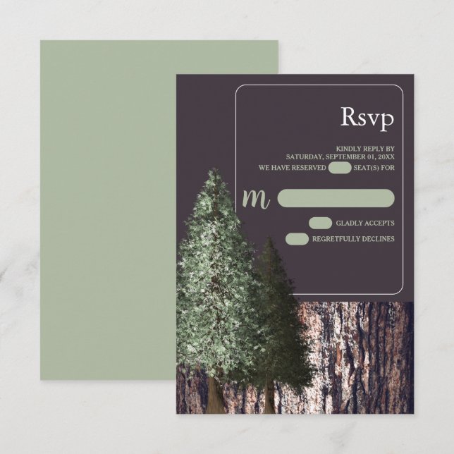 Redwoods & Bark, Rustic Wedding RSVP Card (Front/Back)