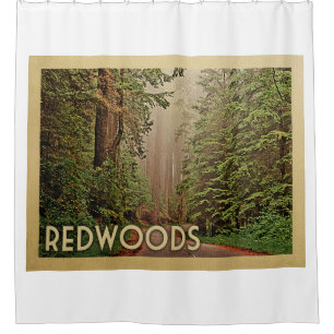 Redwoods National Park California Vintage Travel Shower Curtain