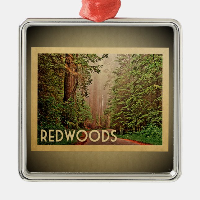 Redwoods Vintage Travel Ornament California (Front)