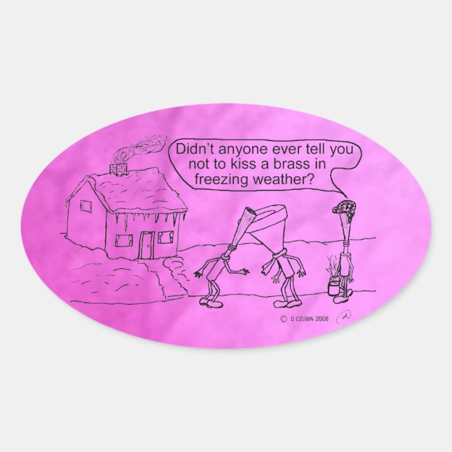 Reed Kissing Brass Oval Sticker (Front)