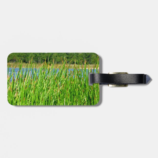Reeds trees pond background luggage tag (Back Horizontal)