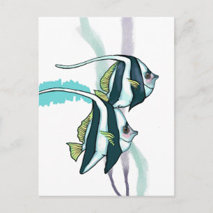 Reef Bannerfish, Striped Fish Underwater Nautical Postcard