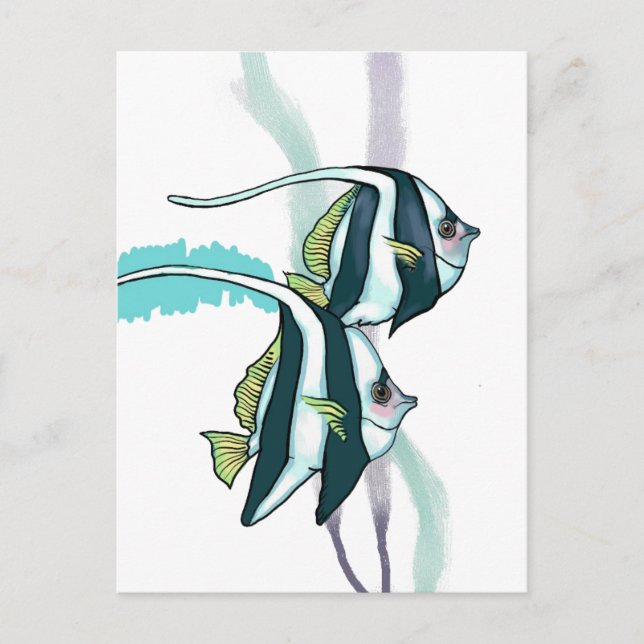 Reef Bannerfish, Striped Fish Underwater Nautical  Postcard (Front)