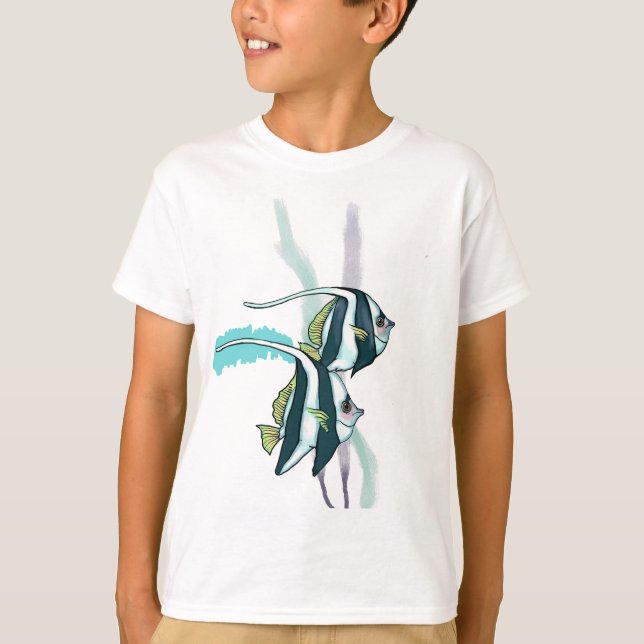 Reef Bannerfish, Striped Fish Underwater Nautical  T-Shirt (Front)