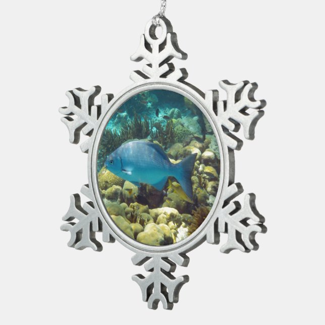 Reef Fish Snowflake Pewter Christmas Ornament (Right)