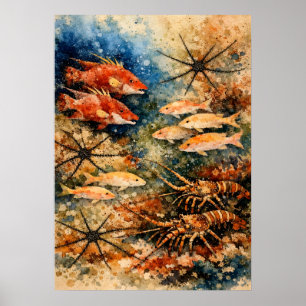 Reef Life Granular Watercolor Art Poster