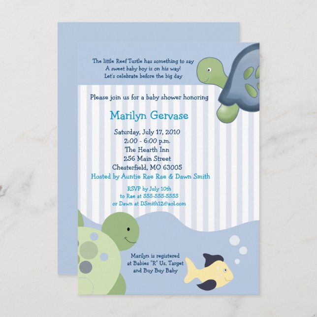 Reef Turtle (4x6) Boy Baby Shower Invitation (Front/Back)