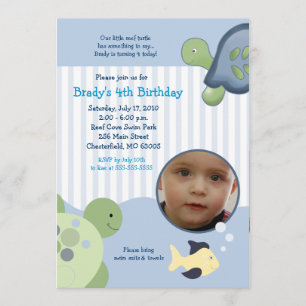 REEF TURTLE Photo 5x7 Custom Birthday Invitation