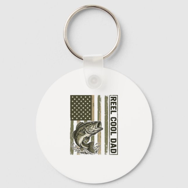 Reel Cool Dad Bass Fishing Flag Vector Design_1 Key Ring (Front)