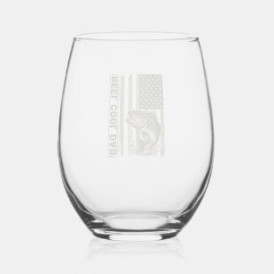Reel Cool Dad Bass Fishing Flag Vector Design_1 Stemless Wine Glass