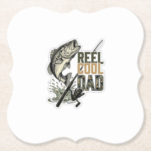 Reel Cool Dad Bass Fishing Vintage Engraving Desig Paper Coaster