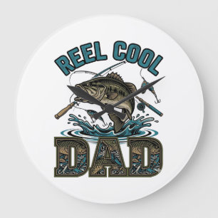 Reel Cool Dad Bass Fishing Vintage Vector Design_1 Large Clock