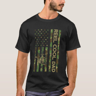 Reel Cool Dad Fisherman Grandpa US Flag Camouflage T-Shirt